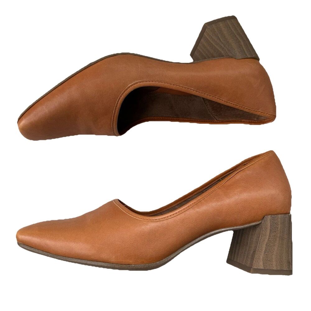 Franco Sarto Women's 9 Orange Leather Wood Block Heels Boho Retro Square Toe